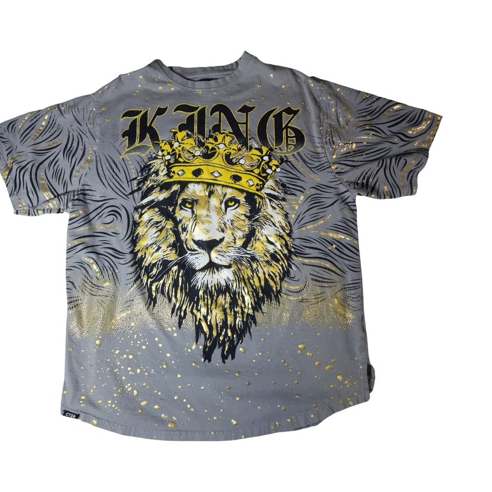 Contender Mens 4XL Grey Gold‎ Metallic King Lion Crown Graphic T-Shirt Short